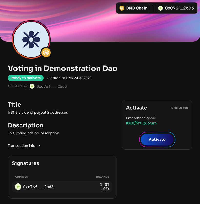 Click Create voting, to create a vote for the dividend distribution. Once the vote is activated,…