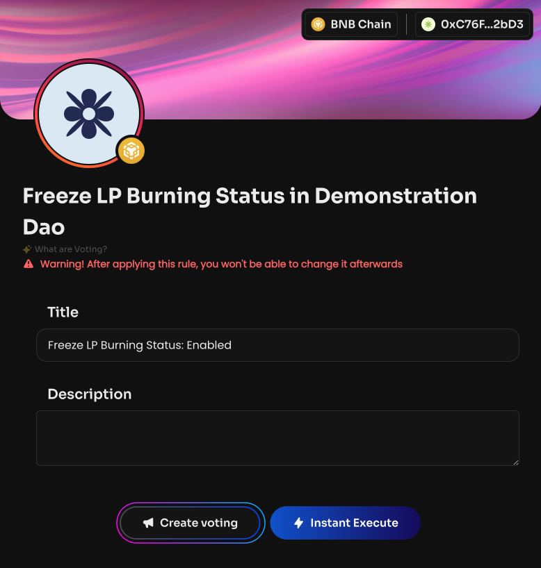 Vote to freeze the LP Issue status