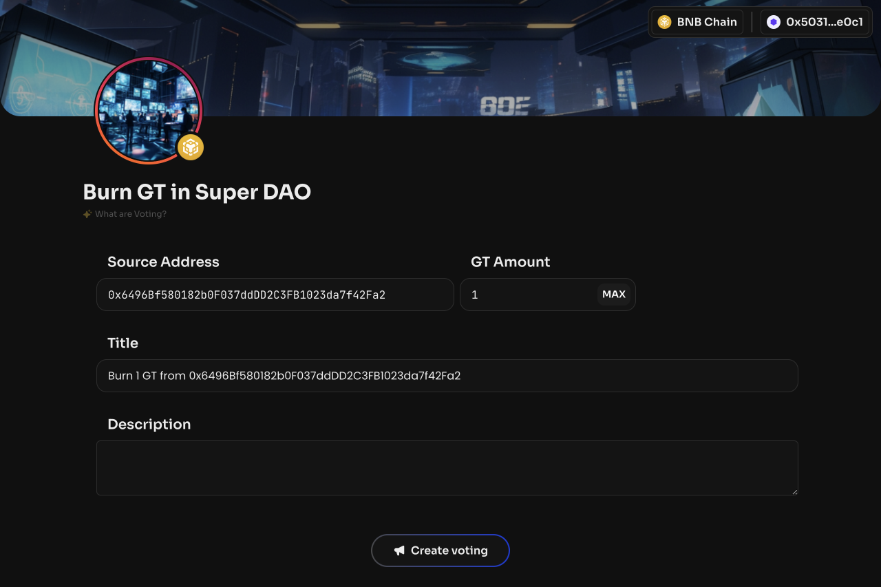 To exclude a member, enter their public address and the amount of GT