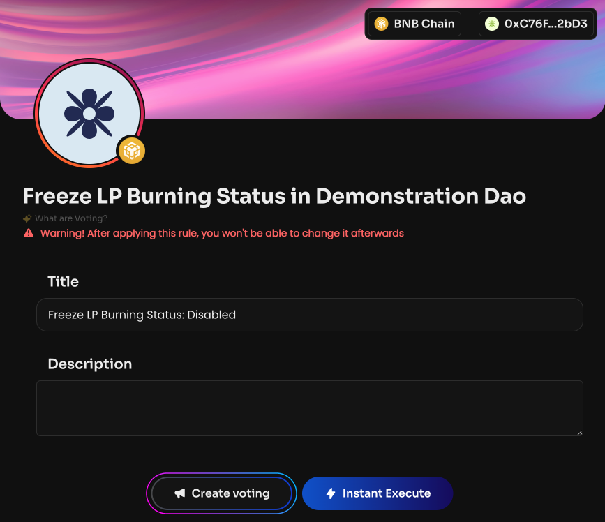 Vote to freeze the LP Burning status