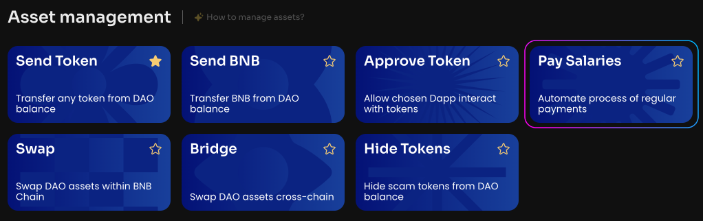 Click Pay Salaries on the Manage page in your DAO, then Add New Payroll
