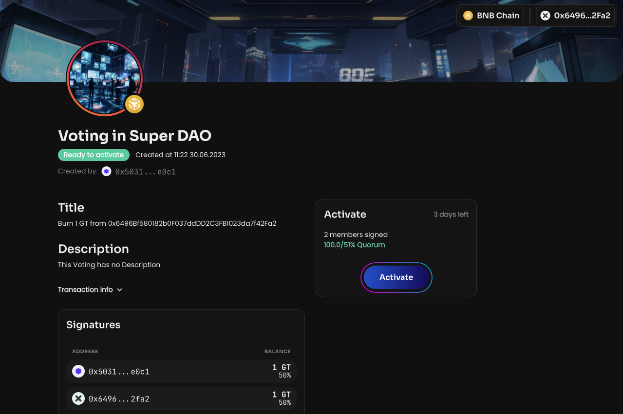 After the vote is created and activated, the specified amount of GT will be burned from the DAO member and they…
