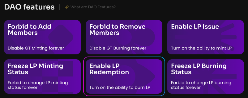 Click Enable LP Redemption on the Manage page in your DAO