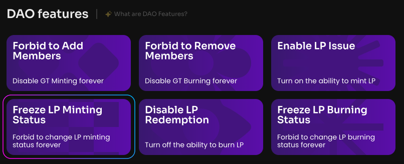 Click Freeze LP Minting Status on the Manage page in your DAO