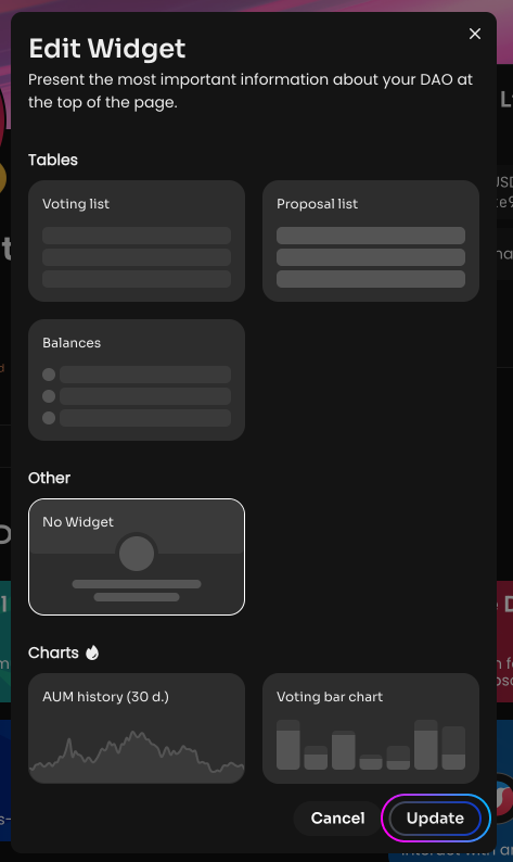 Click Update and sign the message in your wallet