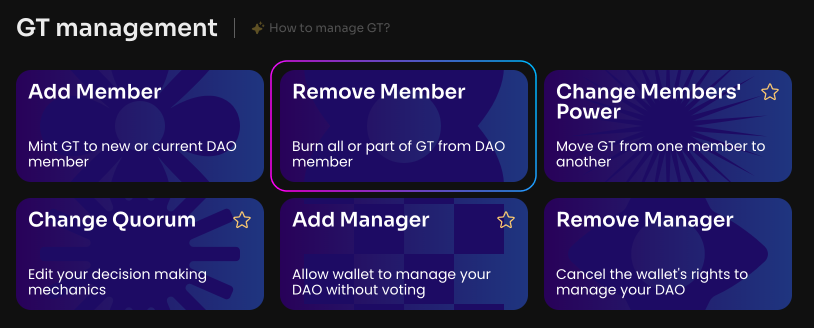 Click Remove Member on the Manage page in your DAO