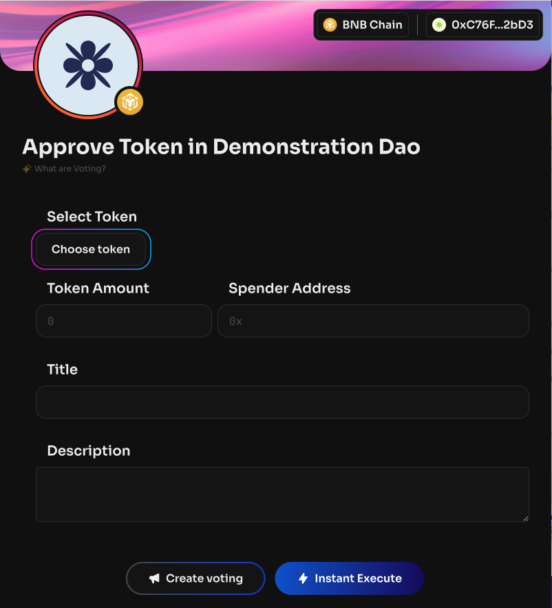 Select a token from the list or specify its smart contract that you want to allow to interact with…