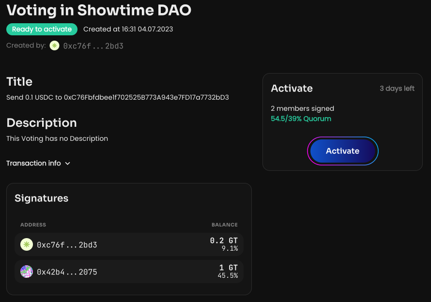 Click Create voting to create a vote to send the token. Once the voting is activated,…