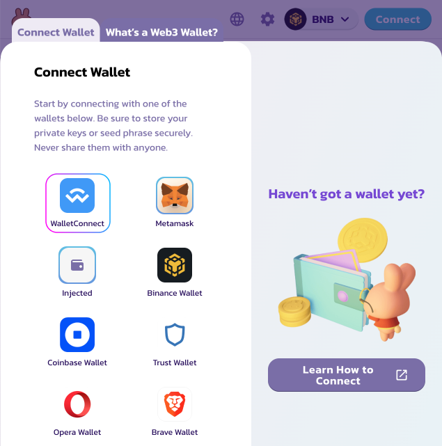 Click Connect wallet and select the WalletConnect button