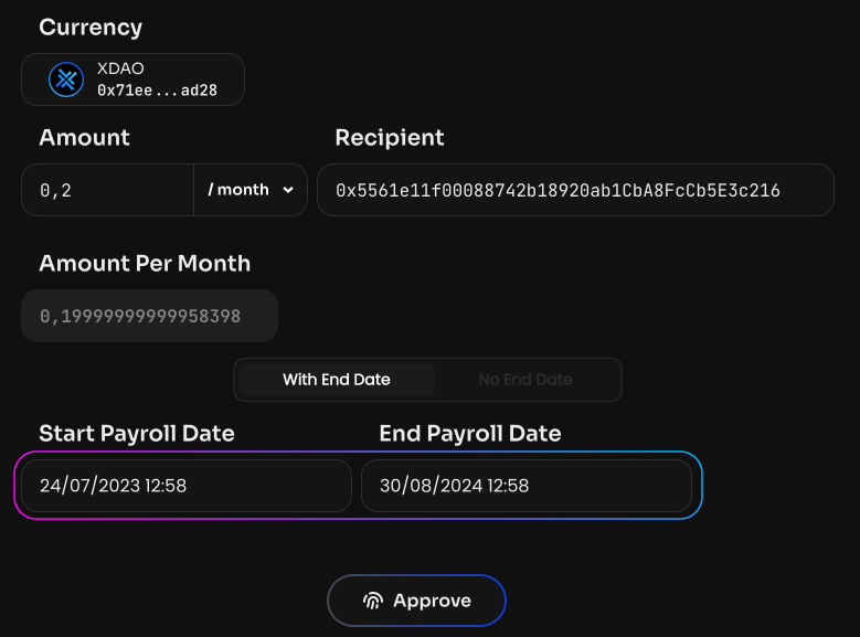 Specify the payroll start date (Start Payroll Date) and end date (End Payroll Date). The payment date…