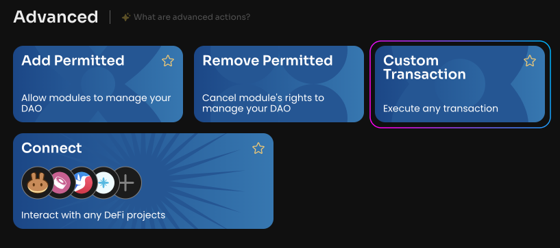 Click Custom Transaction on the Manage page of your DAO