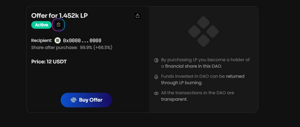 Click the trash bin icon and sign the message in your wallet, to create a vote to close the private…