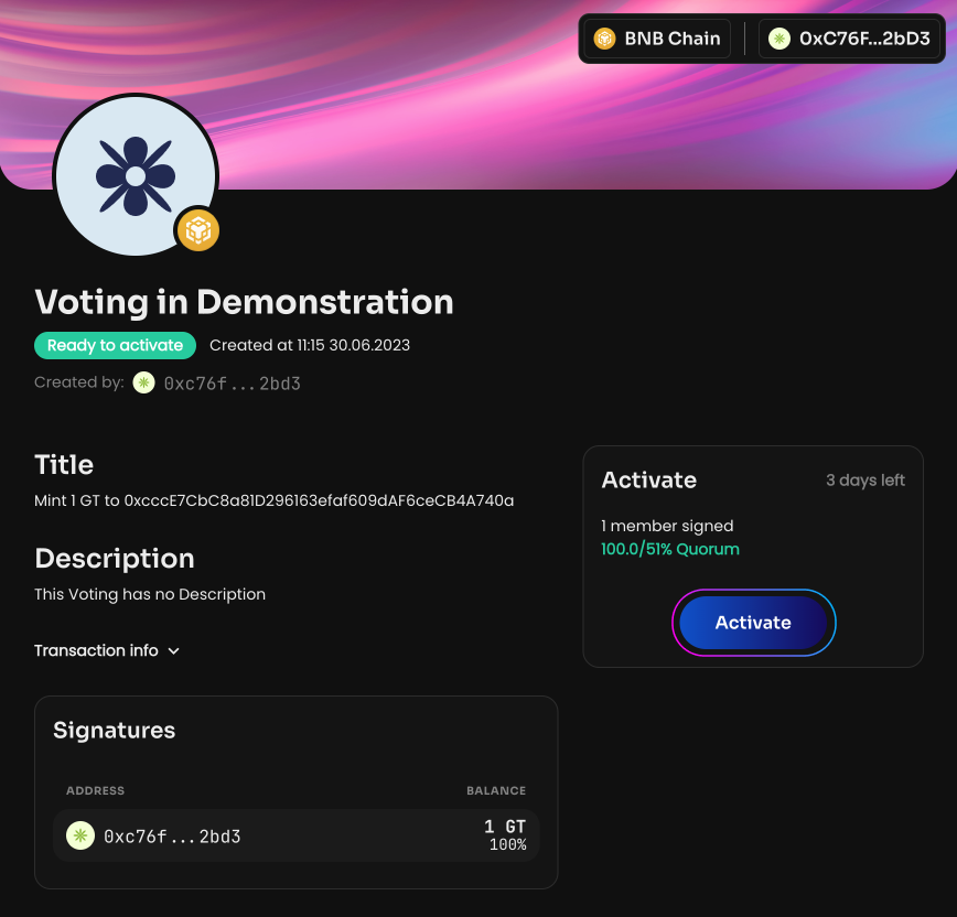 After the vote is created and activated, the specified amount of GT will be sent to the new DAO member and…