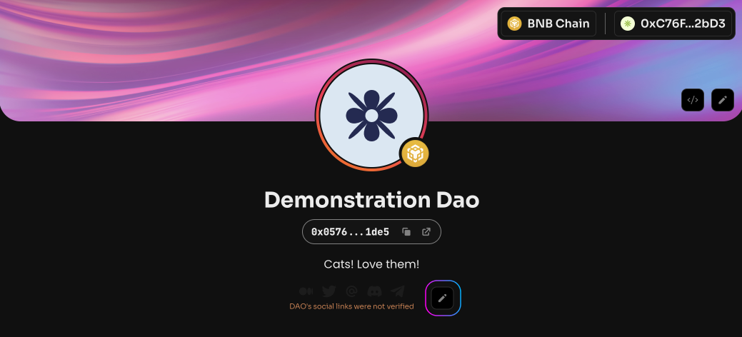 Click Edit DAO Profile on the Manage page in your DAO