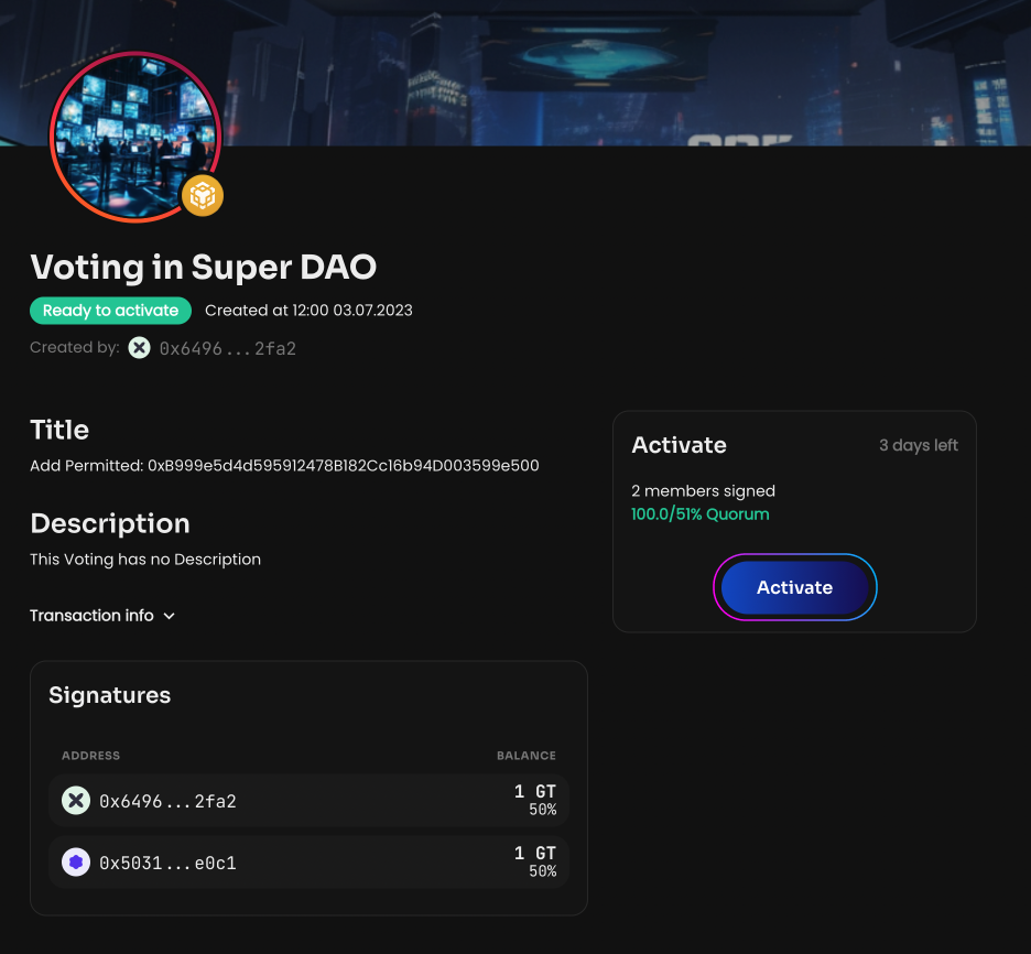 After the vote is created and activated, a Manager will be appointed in the DAO. The Manager will appear in…