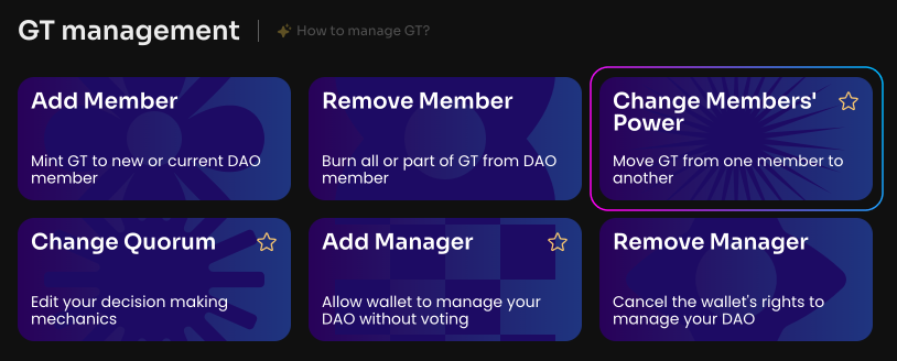 Click Change Members' Power on the Manage page in your DAO