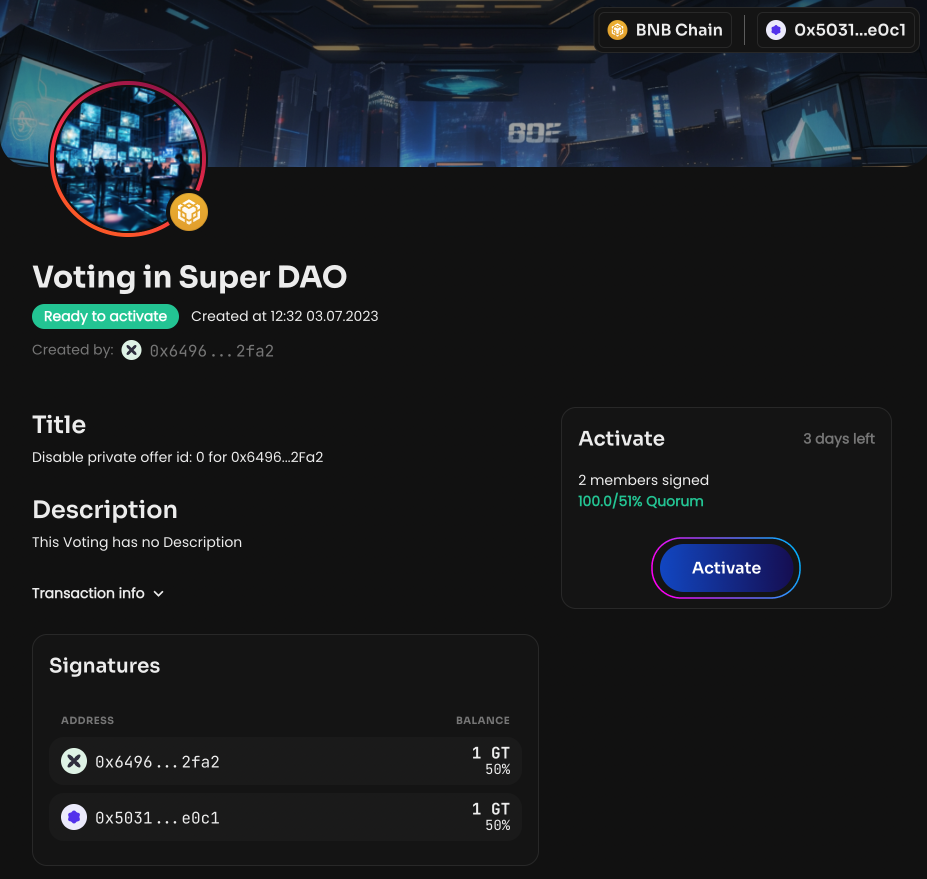 Once the vote is activated, you will close the private offer to the specific buyer