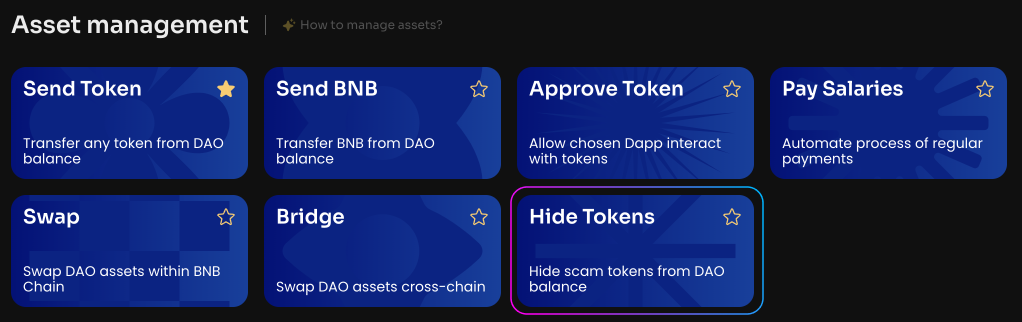 Click Hide Tokens on the Manage page in your DAO