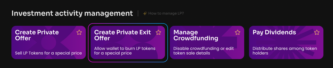 Click Create Private Exit Offer on the Manage page in your DAO